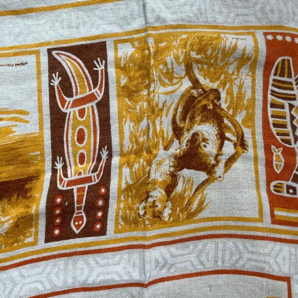 Vintage Austrailian Outback Down Under Linen Tablecloth  Flaw u - Picture 5 of 9